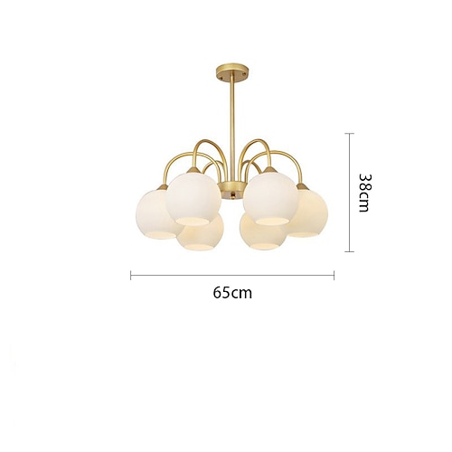 LED-Pendelleuchte, 65/85 cm, 6/8-flammig, Mid-Century-Modern-Kronleuchter mit E27, großer weißer Sputnik-Kugel-Deckenleuchte aus Vintage-Messing, bündig montierte Kücheninsel-Pendelleuchte, Image