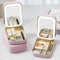 Specchio per il trucco illuminato a LED con luminosità regolabile, specchio da trucco portatile con organizer integrato, beauty case da viaggio con contenitore per gioielli, ricaricabile tramite USB