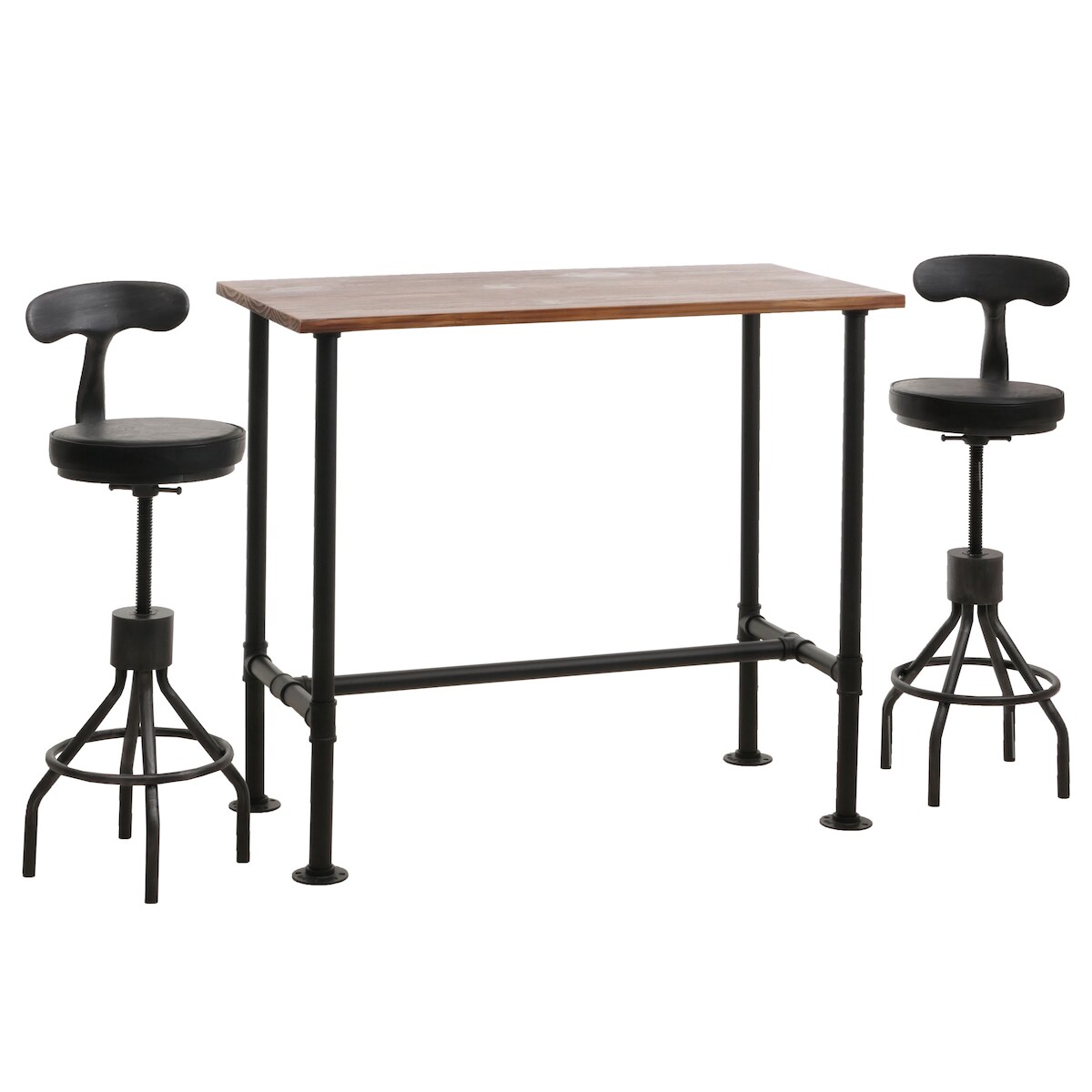 Mendler Set Bartisch + 2x Barhocker HWC-N21, höhenverstellbar drehbar Fußablage, Industrial Metall Kunstleder ~ braun, schwarz Image