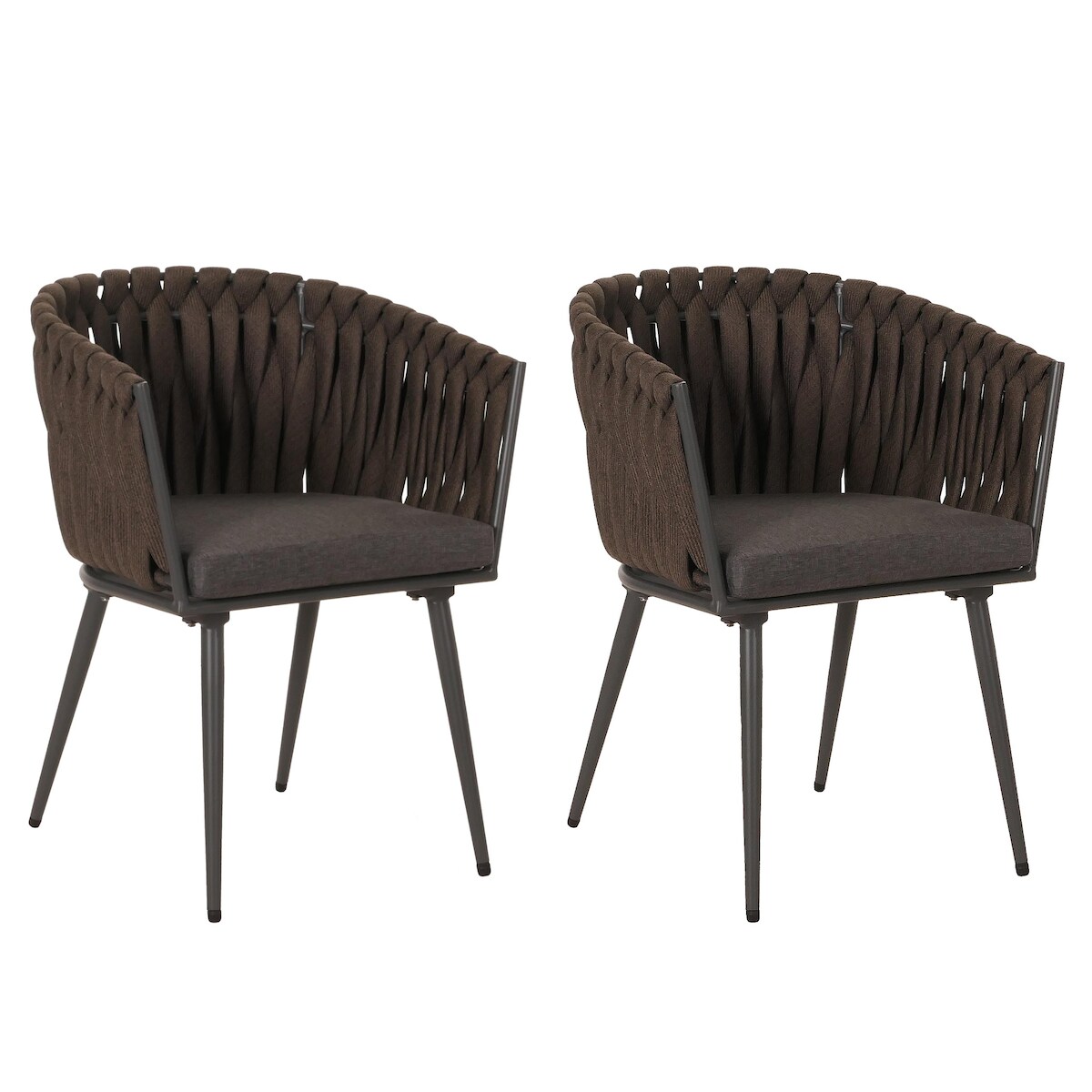 Mendler 2er-Set Aluminium-Gartenstuhl HWC-N38, Outdoor Stuhl Armlehne, Olefin Seilgeflecht Rope ~ braun Kissen dunkelgrau Image