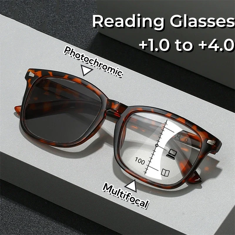 2024 Photochrome Anti-Blau-Lesebrille, intelligente Fern- und Nah-Dual-Licht-Multifokale Presbyopie-Brille, optische Brille Image