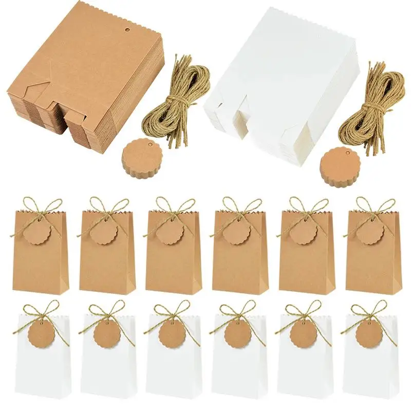 50/10 Stück Kraftpapier-Geschenkbox mit Seil, Retro-Süßigkeiten-Plätzchenbeutel, Hochzeitsgeschenke, Geburtstagsparty-Zubehör, Weihnachtsgeschenkverpackung Image