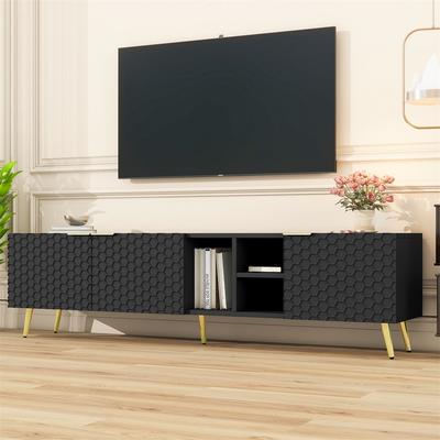 Modern TV Cabinet with Metal Handles and Gold Legs for TVs Up to 80"