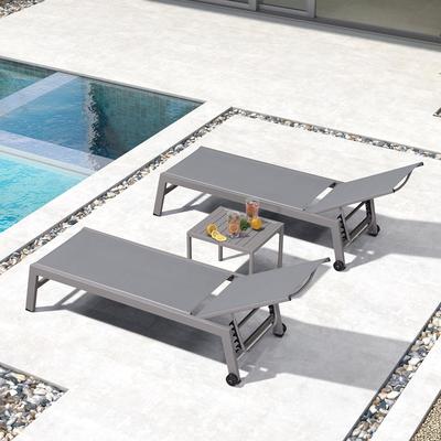 PURPLE LEAF Outdoor Lounge Chair set of 2 Aluminum Patio Chaise Lounger with Easy-to-Move Wheels and Adjustable Backrest