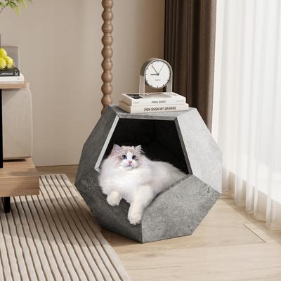 Cement Grey 25.98'' Modern Pet Furniture Cat Kennel Side Table, Multi-Purpose Furniture