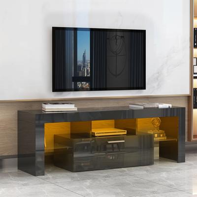 TVstand,EntertainmentCenter,TVstationTV console,media console,with LEDlight belt,light belt remote control,toughenedglassshelf