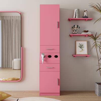 Hair Styling Storage Cabinet with 2 Drawer, a Large Storage Cabinet & 3 Hot Tool Holders, Bedroom Storage Cabinet