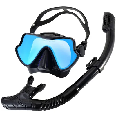Snorkel Mask Set Silicone Swimming Goggles Diving Training Kit Dry Top Colorful Len Wide View
