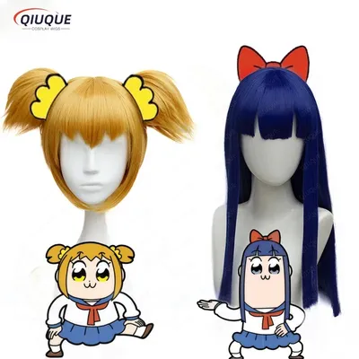 New POP TEAM EPIC Popuko Wig Pipimi Wig Styled Cosplay Wigs High Quality Sythentic Hair Wigs +