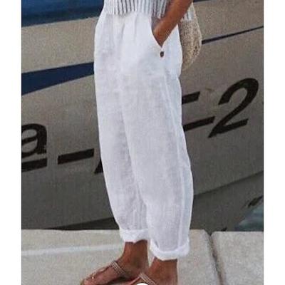 Women's Cotton Linen Pants High Waist Solid Color Wide Leg Breathable Quick Dry Soft Micro-elastic Athletic Casual Athleisure White Blue Green Khaki Spring Fall Loose Fit