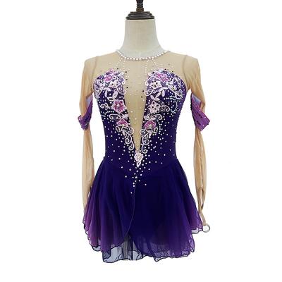 Figure Skating Dress Women's Girls' Ice Skating Dress Purple Thumbhole Halo Dyeing High Elasticity Professional Competition Skating Wear Thermal Warm Crystal / Rhinestone Long Sleeve Ice Skating