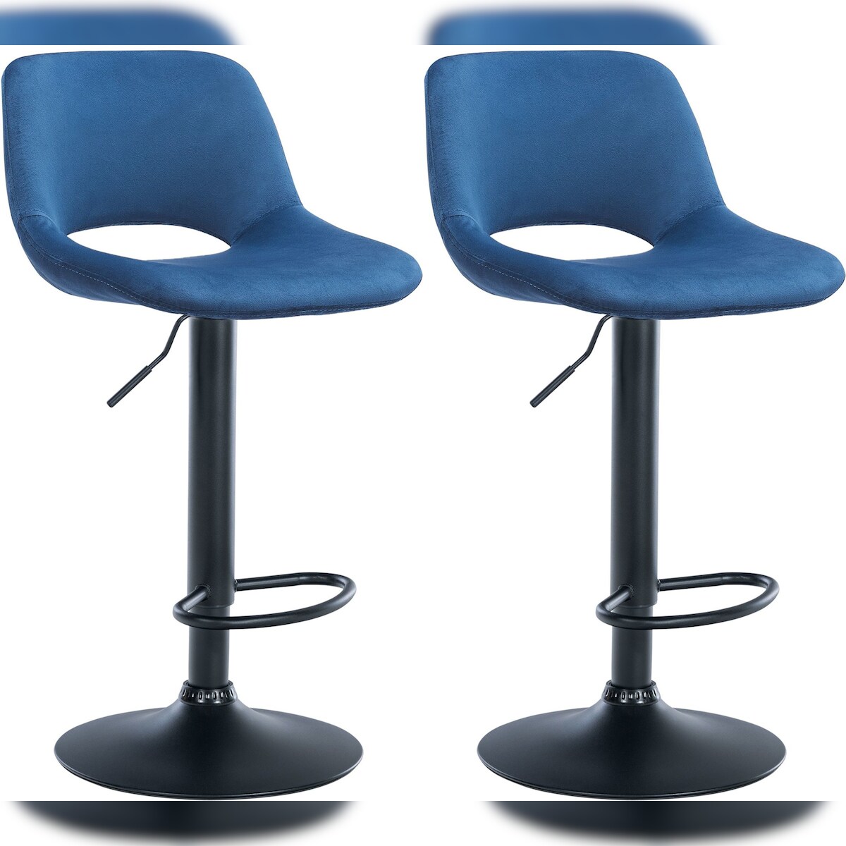 CLP 2er Set Barhocker Camden Samt blau/Metall matt schwarz