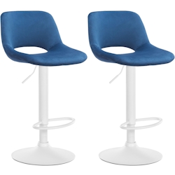 CLP 2er Set Barhocker Camden Samt blau/Metall matt weiss