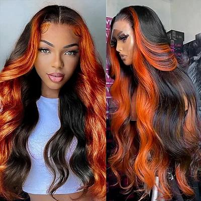 Ishow Human Hair Wig 134 Lace Wig Natural Color Highlights Ginger Body Wave Lace Wig 200% Density For Black Women Long Human Hair