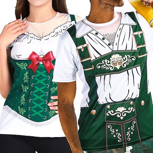 Pärchen Oktoberfest Bier Kostüm T-Shirt Oktoberfest Bier Oktoberfest Pärchen Sexy Streetstyle Deutsch Wiesn Herren Damen Trachten Stil Stoff T-Shirt Halloween Karneval Image