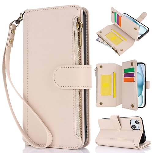 Handy Hülle Handyhüllen Für iPhone 17 Pro Max 17 Air 16 15 14 Pro Max Plus 13 12 11 Pro Max Mini Brieftaschenhülle Magnetisch Reisverschluss mit Trageriemen Retro TPU PU-Leder Image
