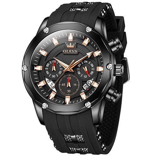 OLEVS Herren Quarz uhr Draussen Sport Modisch Armbanduhr leuchtend Kalender Chronograph WASSERDICHT Kieselgel Beobachten Image
