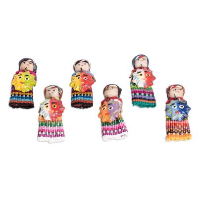 Sharing Light,'Set of 6 Handcrafted Cotton Decorative Dolls from Guatemala'