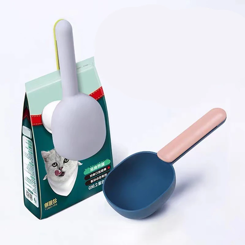 Cuillère à nourriture multifonctionnelle pour chien, cuillère d'alimentation pour animaux de compagnie avec Clip de scellage, cuillère à mesurer dédiée aux aliments pour chats en plastique de qualité