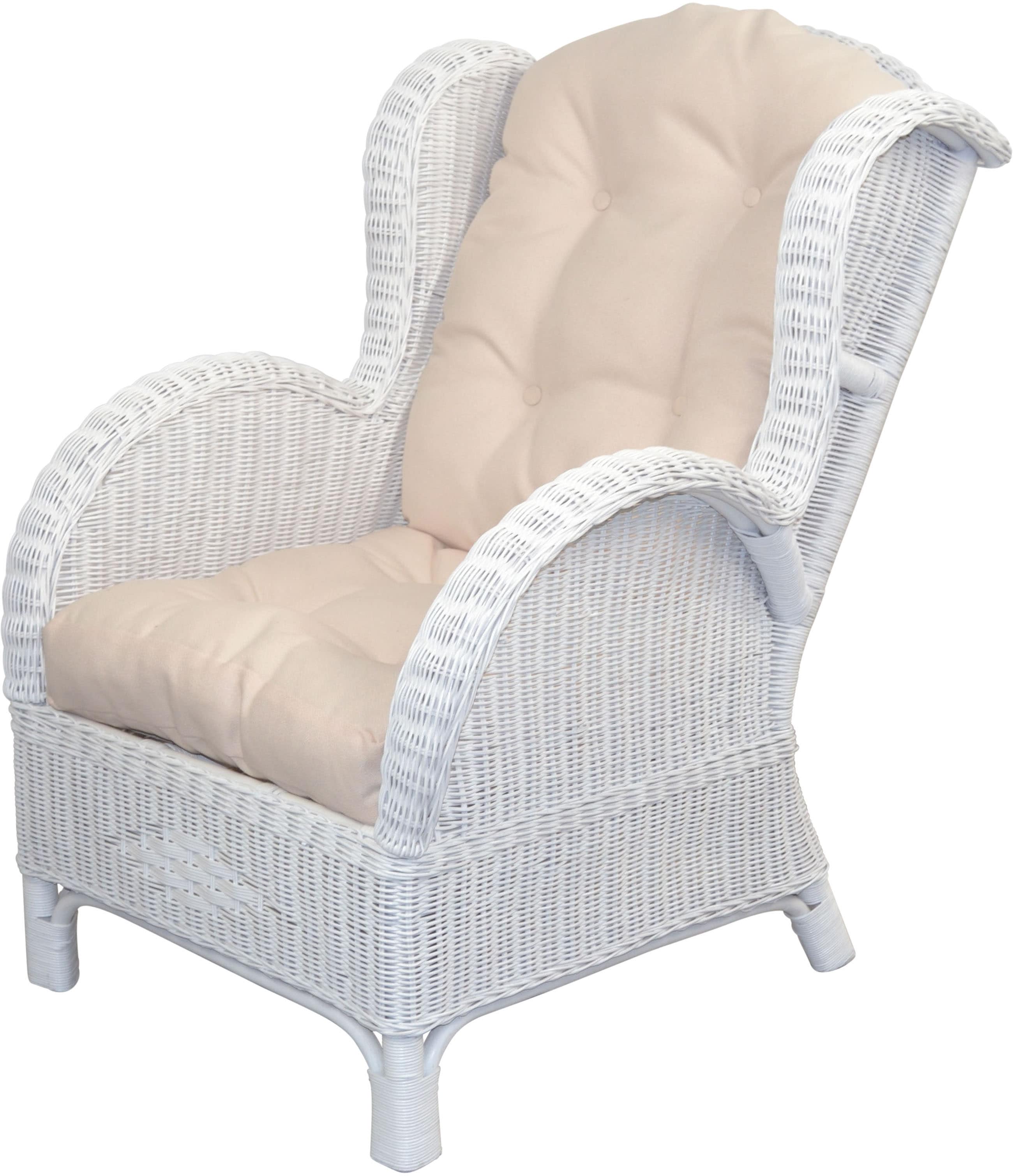 Ohrensessel, weiß, B:66cm H:96cm T:89cm, HOFMANN LIVING AND MORE, Sessel, Handgeflochten