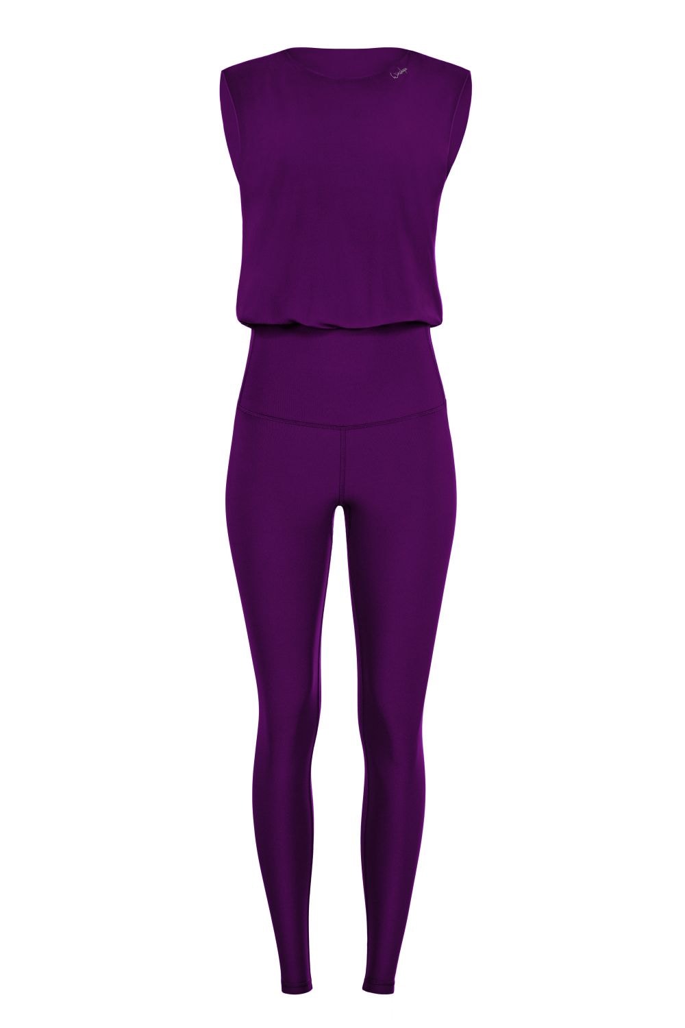 Jumpsuit WINSHAPE "JS102LSC", Damen, Gr. XXL, Normalgrößen, lila (schwarz plum), 85% Polyester, 15% Elasthan, Rundhals, Overalls Jumpsuit, Functional Comfort