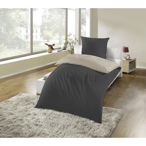 Wendebettwäsche KINZLER ""Mikrofaser Flanell Bettwäsche ""Cashmere Touch"" Gr. B/L: 155cm x 220cm, , Polyester-Microfaser-Flanell, B/L: 80cm x 80cm, grau (anthrazit) Besonders weich