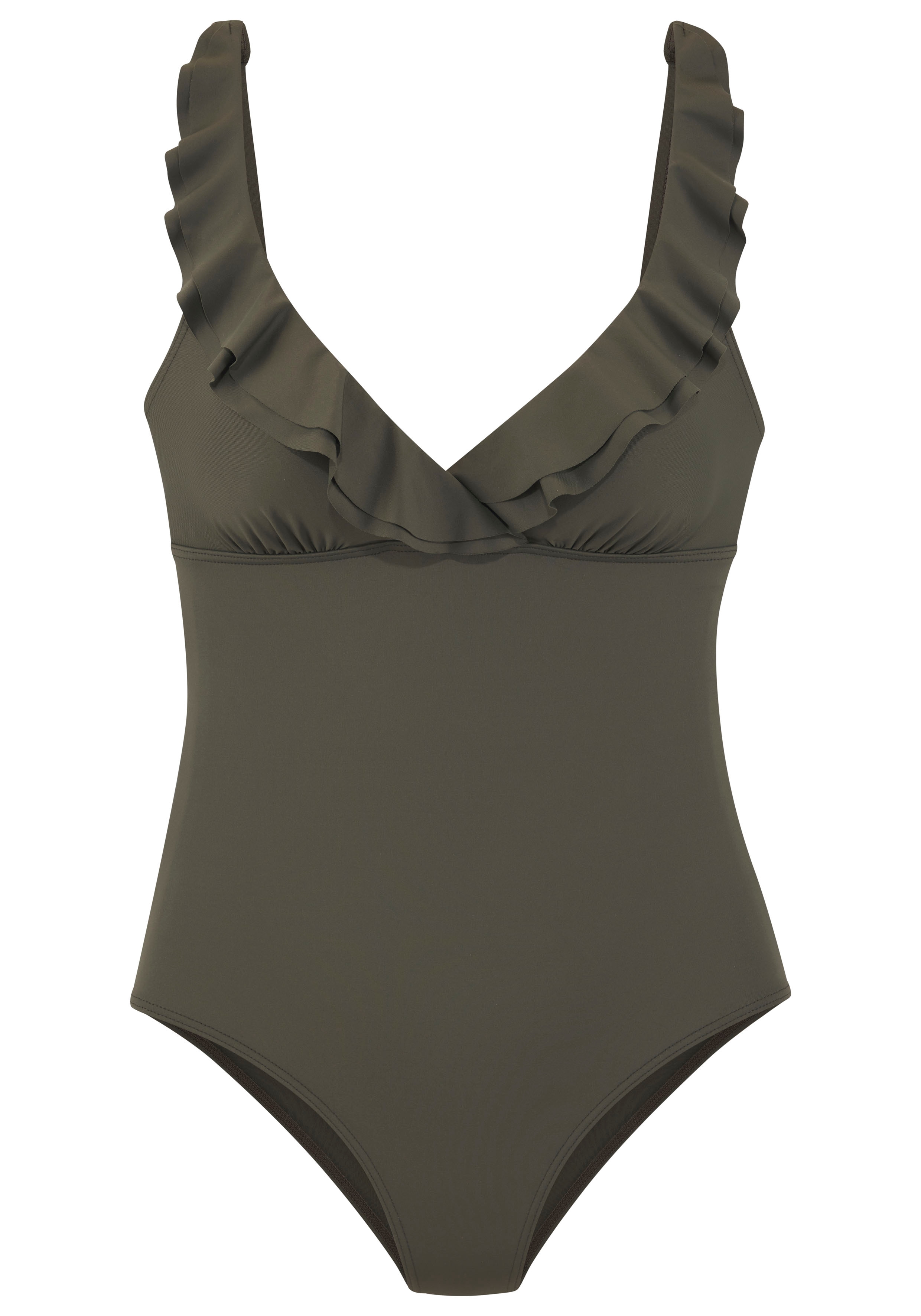 Badeanzug JETTE, Damen, Gr. 36, Cup C, grün (oliv), Polyamid, Badeanzüge Badeanzug, mit eleganter Rüsche und Shaping-Effekt