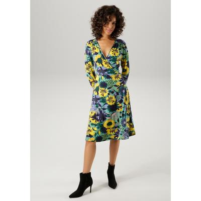 Jerseykleid ANISTON CASUAL, Damen, Gr. 36, N-Gr, bunt (salbei, gelb, dunkelgrün, nachtblau, flieder, rosa, moosgrün), Single Jersey, Obermaterial: 95% Viskose, 5% Elasthan, bedruckt, geblümt, feminin, figurumspielend knieumspielend, V-Ausschnitt,... Image