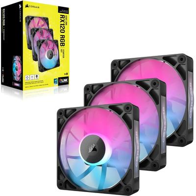 CORSAIR CPU Kühler "iCUE LINK RX120 RGB 120-mm-PWM-Lüfter-Dreier-Starter-Kit" Computer-Kühler schwarz