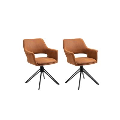 2er Set Stühle aus Vintage-Stoff, Sitzschale 360° drehbar, braun