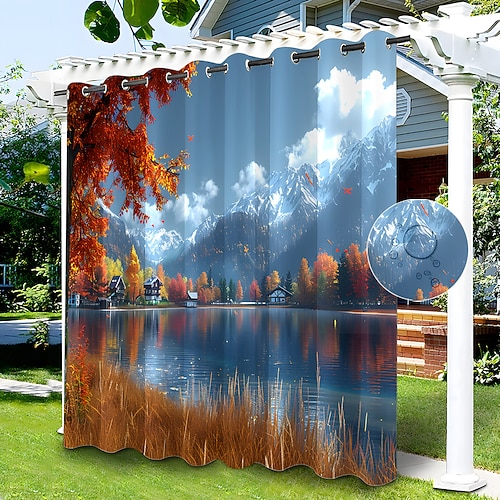 wasserdichter Outdoor Vorhang Sichtschutzvorhang für den Außenbereich, Schiebevorhänge für die Terrasse, Pergolavorhänge mit Ösen, Waldlandschaft für Pavillon, Balkon, Veranda, Party, 1 Panel Image
