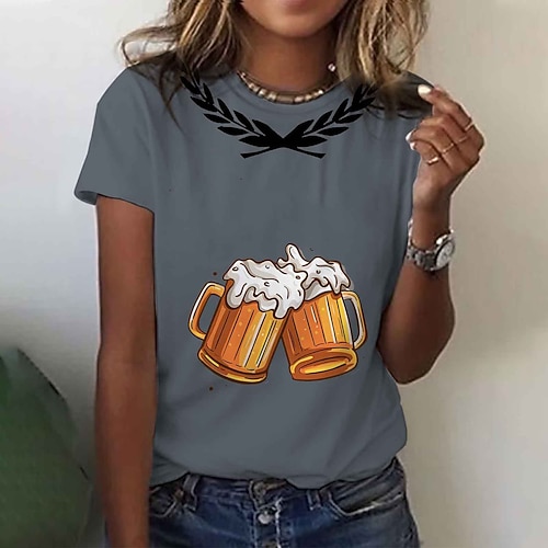 Cosplay Kostüm T-Shirt Druck Bayerisch Deutsch T-Shirt Ärmel Klassisch Streetstyle für Damen Erwachsene Heißprägen für Karneval Oktoberfestbier Party Alltagstauglich Image