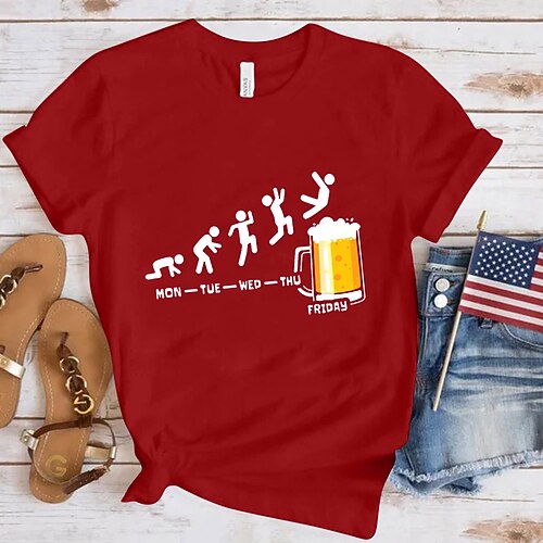Druck Bier T-Shirt Ärmel Cosplay Kostüm T-Shirt Bier Klassisch Streetstyle für Damen Erwachsene Heißprägen für Karneval Oktoberfestbier Party Alltagstauglich Image