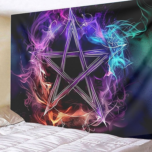 Pentagramm Wicca Wicca Pagan Psychedelic Hängeteppich Wandkunst großer Wandteppich Wanddeko Fotografie Kulisse Decke Vorhang Haus Schlafzimmer Wohnzimmer Dekoration Image