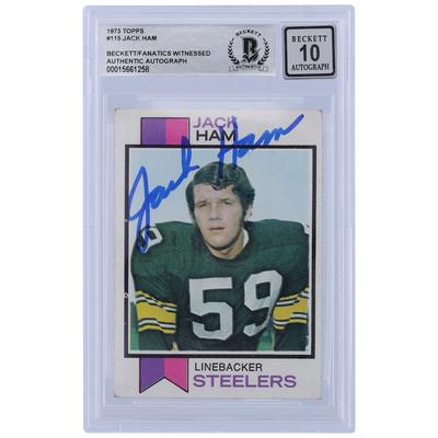 Jack Ham Pittsburgh Steelers signiert 1973 Topps #115 Beckett Fanatics bezeugt authentifiziert 10 Rookie-Karte Image