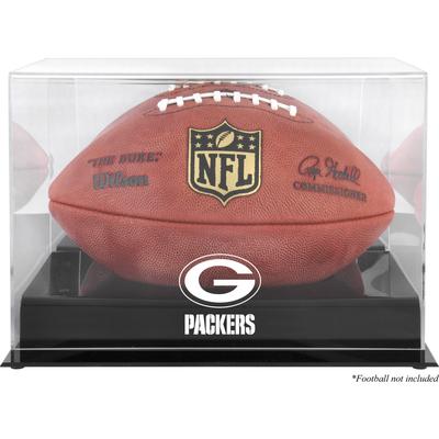 Vitrine mit Football-Logo der Green Bay Packers, schwarzer Sockel, mit verspiegelter Rückseite Image