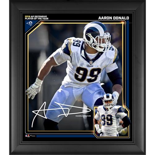 Aaron Donald, Los Angeles Rams, 2018 NFL Defensive Player of the Year, gerahmte Collage, 15 x 17 Zoll – Faksimile-Signatur