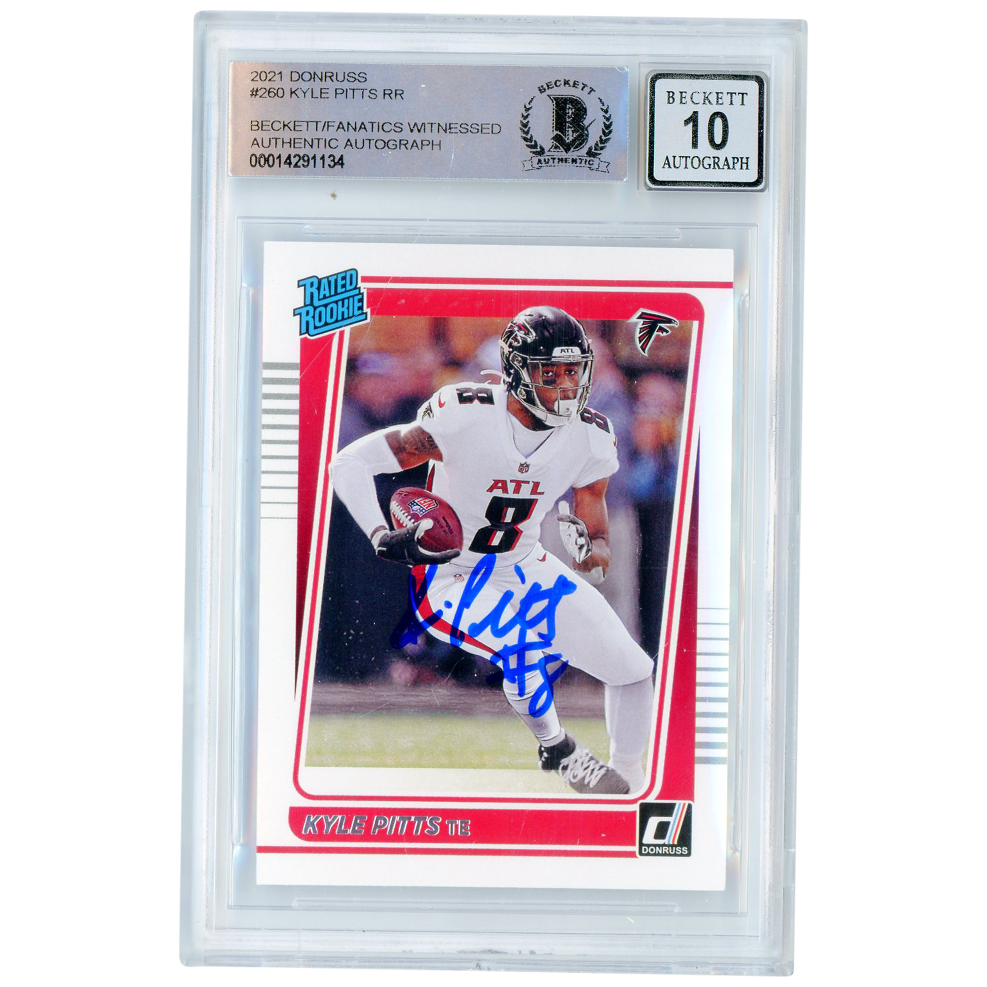 Kyle Pitts Atlanta Falcons signierte 2021 Donruss bewertete Rookies #260 Beckett Fanatics bezeugte authentifizierte 10 Rookie-Karte Image