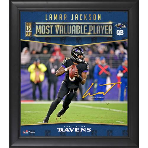 Lamar Jackson, Baltimore Ravens, gerahmt, 15 x 17 Zoll, Collage des wertvollsten Spielers der NFL 2019, Faksimile-Signatur