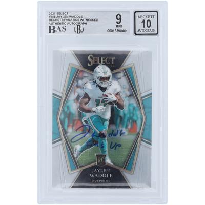 Jaylen Waddle Miami Dolphins signierte 2021 Panini Select Premier Level #148 Beckett Fanatics bezeugte authentifizierte 9/10 Rookie-Karte mit "Fins Up"-Aufschrift Image
