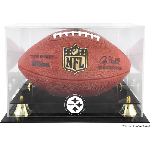 Goldene Vitrine mit klassischem Teamlogo des Pittsburgh Steelers-Fußballs