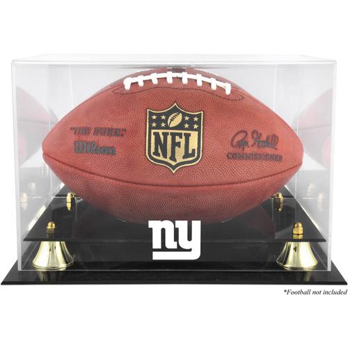 Goldene Vitrine mit klassischem New York Giants-Teamlogo-Fußball