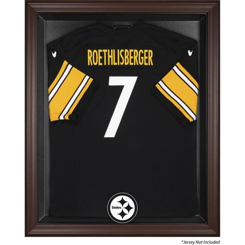 Vitrine mit Logo-Trikot der Pittsburgh Steelers in Braun mit Rahmen