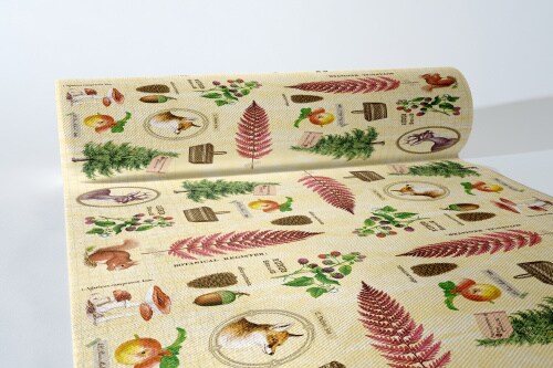 Sovie HORECA Tischläufer Elias aus Linclass® Airlaid 40 cm x 24 m, 1 Stück Natur Wald Reh Fuchs Zapfen Wild Jagd Image