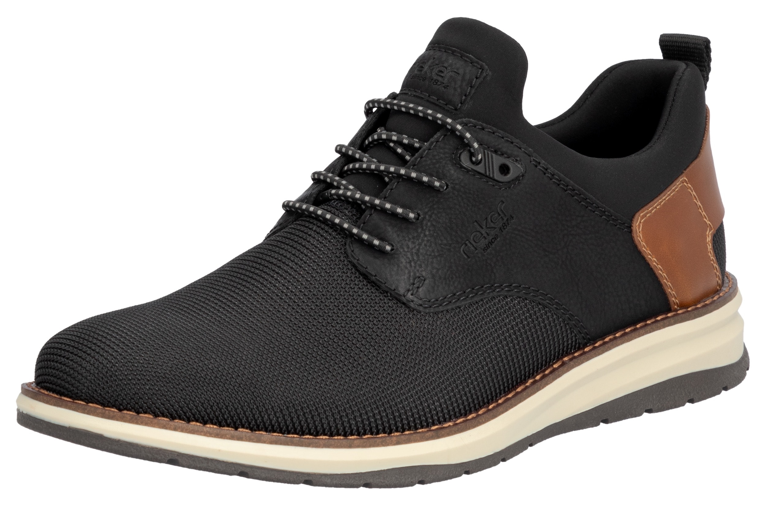 Slip-On Sneaker RIEKER, Herren, Gr. 41, braun (schwarz, braun), Lederimitat, Textil, unifarben mit Farbeinsatz, Schuhe, Halbschuh, Freizeitschuh, Schlupfschuh mit Gummizug