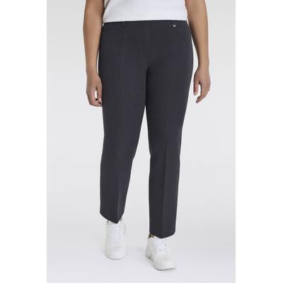 Stoffhose KJBRAND "Hose Bea in Bi-Stretch Kammgarnoptik mit Bügelfalte", Damen, Gr. 50, N-Gr, grau (anthrazit), Web, Obermaterial: 63% Polyester, 35% Viskose, 2% Elasthan, feminin, weit, unten schmal, Hosen, ideal für kräftige Oberschenkel Image