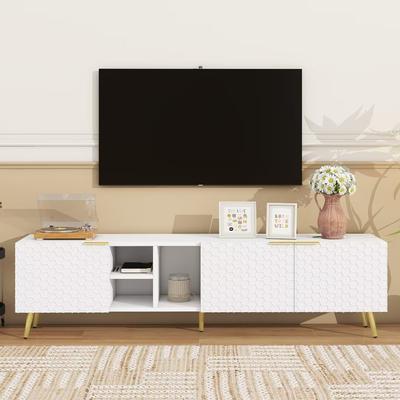 TV Cabinet with Metal Handles and Gold Legs for TVs Up to 80'' - 70.8"Wx15.7"Dx19.6"H