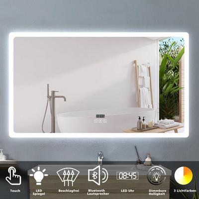 160 x 80 cm led Spiegel+Beschlagfrei+Bluetooth+Uhr+3 Lichtfarben Dimmbar+Farbtemperatur und Image