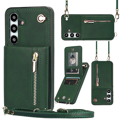 Handy Hülle Handyhüllen Für Samsung Galaxy S25 S24 S23 S23 FE S22 S21 Ultra Plus S20 Rückseite Brieftaschenhülle Reisverschluss mit Trageriemen Ständer Retro TPU PU-Leder Image