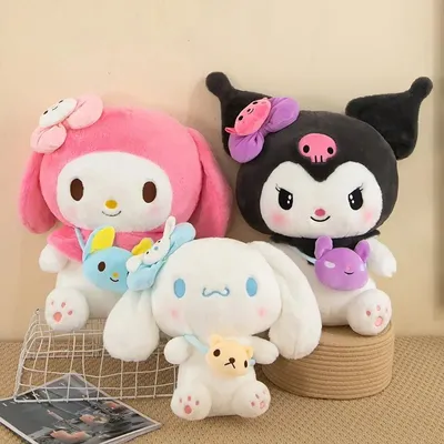 Sanrio Kuromi My Melody Cinnamoroll Plush Dolls 25cm Soft Stuffed Pillow Anime Figure Cartoon Room Decor Kids Toys Gif
